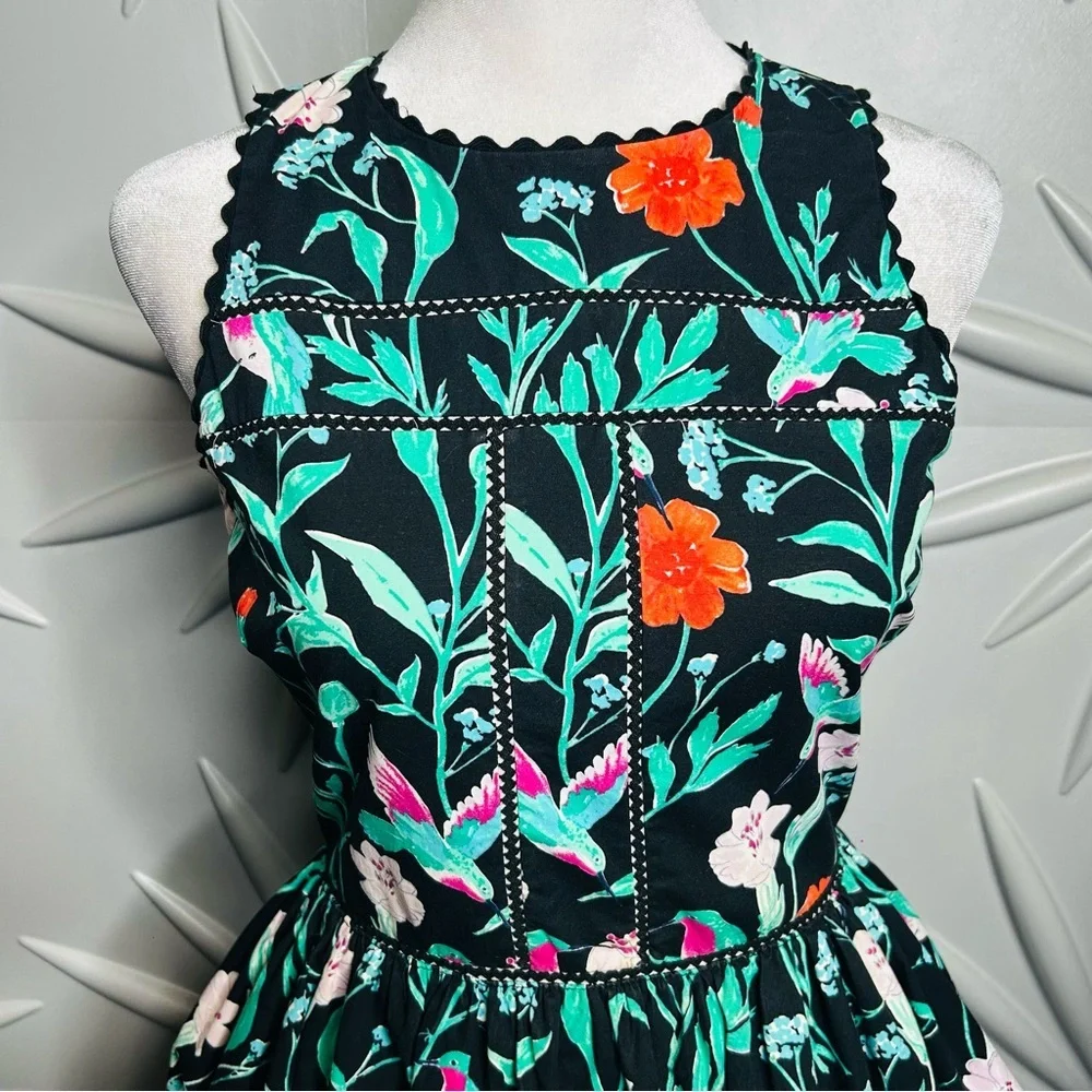 EUC Kate Spade SZ 00 Red/black/green halter midi dress/bust 32” flat/waist 25”